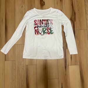 White Long Sleeve Santa Graphic Tee